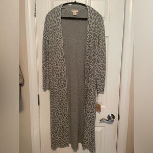 Long Duster NEW Open Cardigan Sweater With Pockets in Grey Cheetah Print Size S